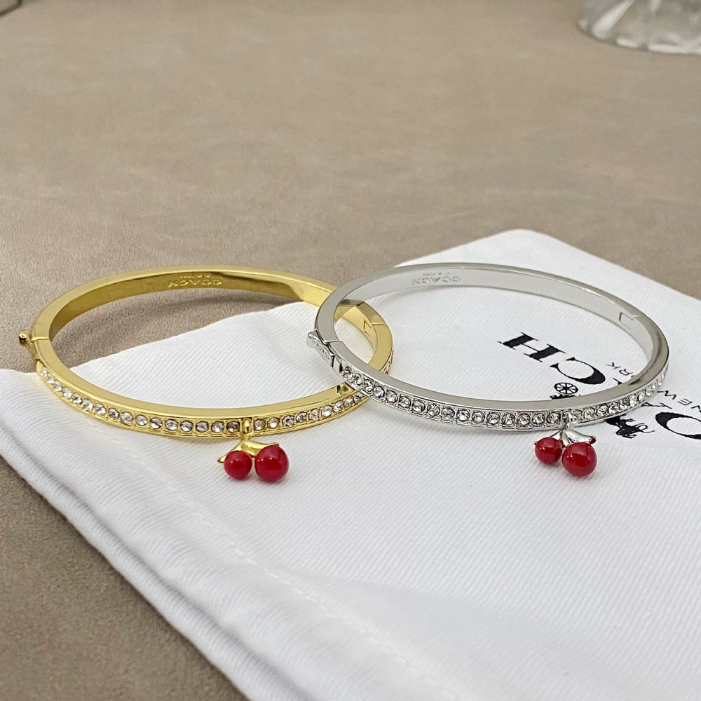 Coach Full Diamond Enamel Cherry Bracelet Earrings Set